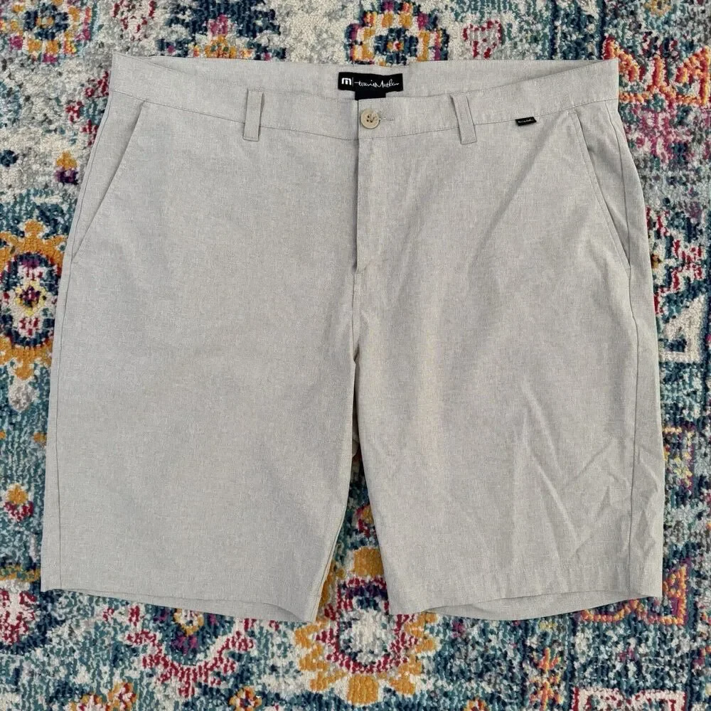 Travis Mathew Men's Size 40 Heathered Tan Flat Front Casual Chino‎ Shorts